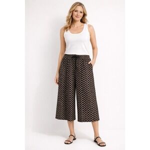 Westside Culotte Palazzo Pants Wm's M Black Tan Scallop Print Wide Leg Cropped